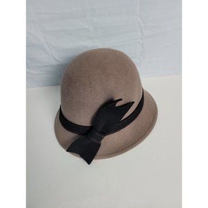 2 Chic Womens Felt Cloche Hat Brown With Black Felt Band and Bow